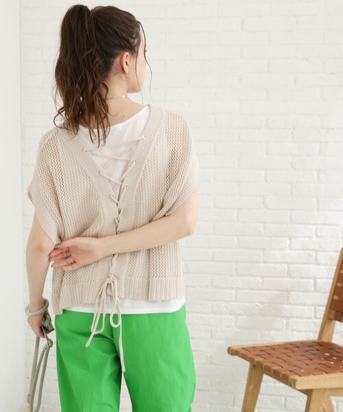 Cutie Blonde（キューティーブロンド）の「◆【セット/S-L】バックリボンメッシュニット（ニット/セーター・レディース・ブラック/オレンジ/グリーン/ライトベージュ・01/02/03）」の22枚目の写真