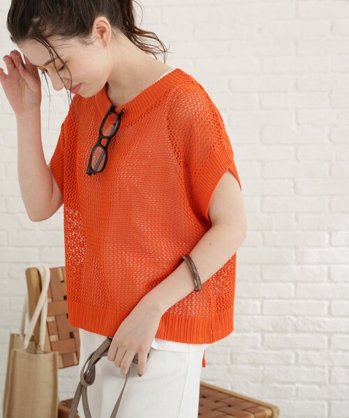 Cutie Blonde（キューティーブロンド）の「◆【セット/S-L】バックリボンメッシュニット（ニット/セーター・レディース・ブラック/オレンジ/グリーン/ライトベージュ・01/02/03）」の18枚目の写真