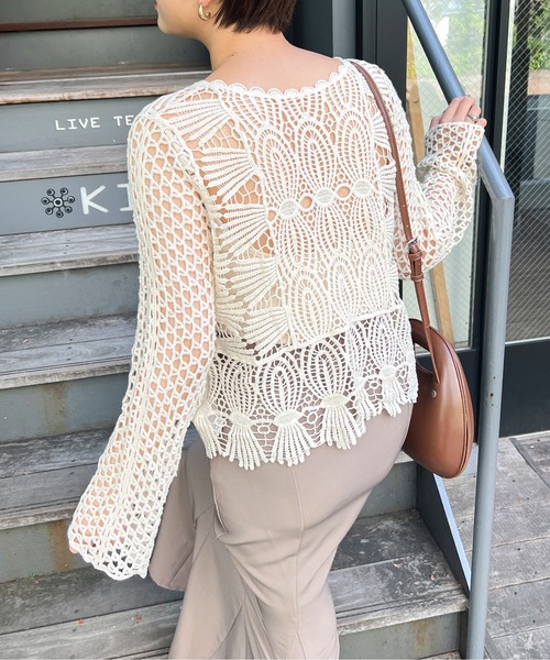 Ambre Ciel(アンブルシエル)の「かぎ針風トップス/【WEB/EC限定商品】(Tシャツ/カットソー・レディース・オフホワイト/アイボリー・FREE)」の5枚目の写真