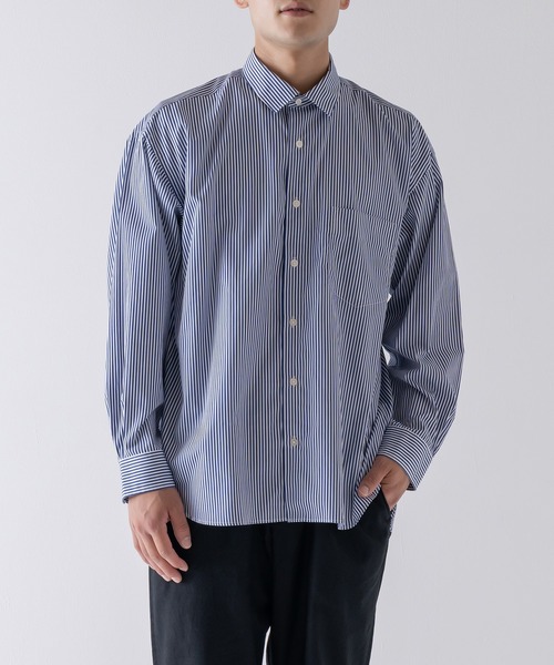 BRICK & SONS(ブリックアンドサンズ)の「リラックスバックプリーツシャツ<ブルーストライプ>(シャツ/ブラウス・メンズ・ネイビー・LL/S/M/L)」の11枚目の写真