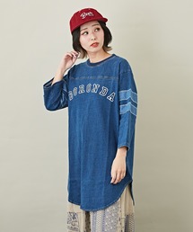 CUBE SUGAR（キューブシュガー）の「インディゴ8分袖クルーネックアメフトTシャツ（Tシャツ/カットソー）」