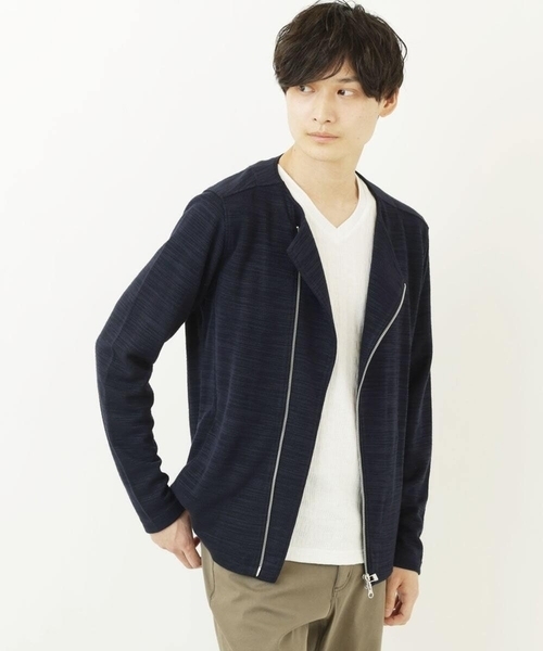 MK MICHEL KLEIN HOMME (エムケーミッシェルクランオム)の「スラブジャケット(ノーカラージャケット・メンズ・ブラック/ネイビー・44/46/48/51)」の1枚目の写真