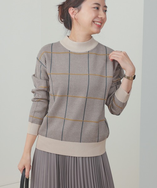 BEAMS HEART(ビームスハート)の「BEAMS HEART / ハイネック チェック プルオーバー(ニット/セーター・レディース・ブラック/ベージュ/モカ・FREE)」の3枚目の写真
