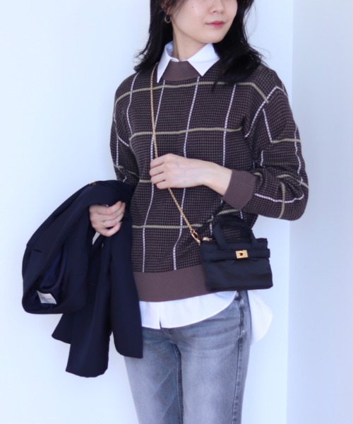 BEAMS HEART(ビームスハート)の「BEAMS HEART / ハイネック チェック プルオーバー(ニット/セーター・レディース・ブラック/ベージュ/モカ・FREE)」の10枚目の写真