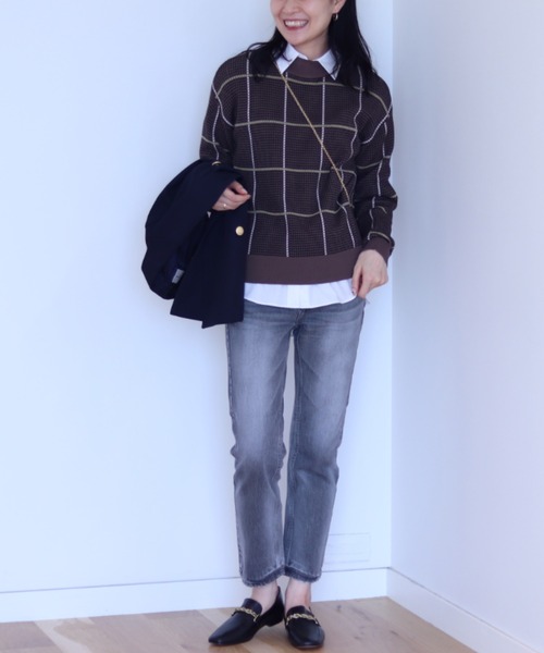 BEAMS HEART(ビームスハート)の「BEAMS HEART / ハイネック チェック プルオーバー(ニット/セーター・レディース・ブラック/ベージュ/モカ・FREE)」の11枚目の写真