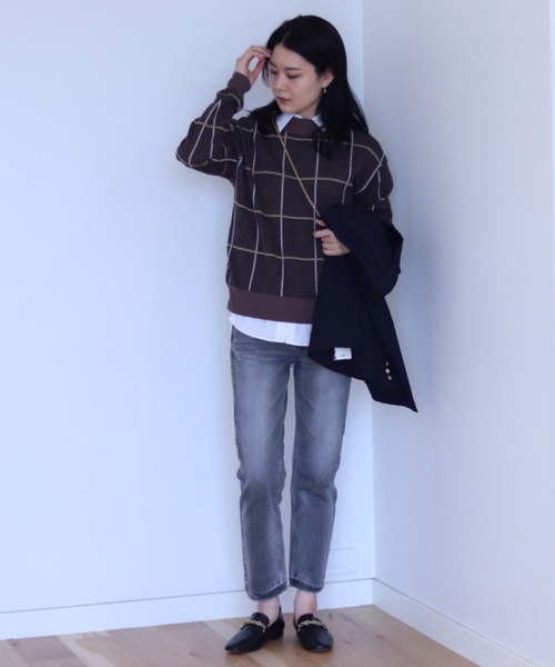 BEAMS HEART(ビームスハート)の「BEAMS HEART / ハイネック チェック プルオーバー(ニット/セーター・レディース・ブラック/ベージュ/モカ・FREE)」の12枚目の写真