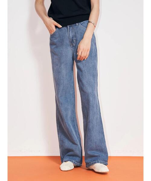 koe(コエ)の「5ポケットデニムワイドパンツ*(デニムパンツ・レディース・インディゴブルー/ライトインディゴブルー・M)」の1枚目の写真