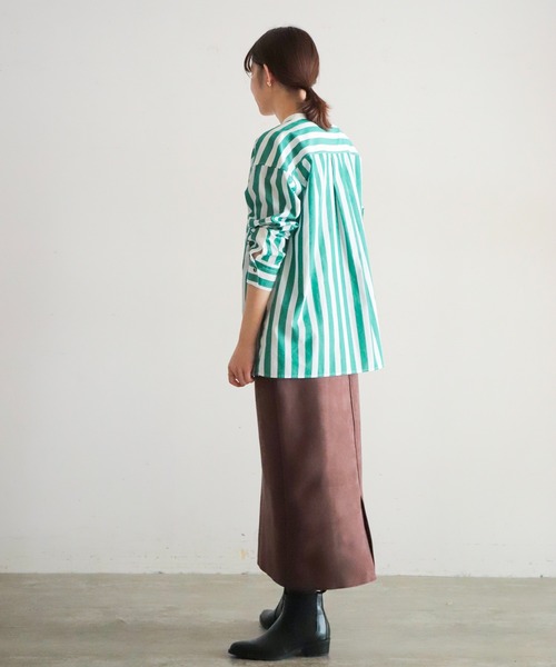 NOMBRE IMPAIR(ノンブルアンペール)の「ボールドストライプ 切り替えシャツ(シャツ/ブラウス・レディース・ブルー/グリーン・FREE)」の9枚目の写真