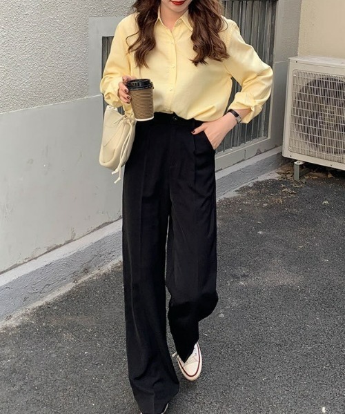 LAC-VERT（ラック・ヴェール）の「スプリングワイドパンツ（スラックス・レディース・ブラック/ピンク/ブルー・L/S/M）」の6枚目の写真