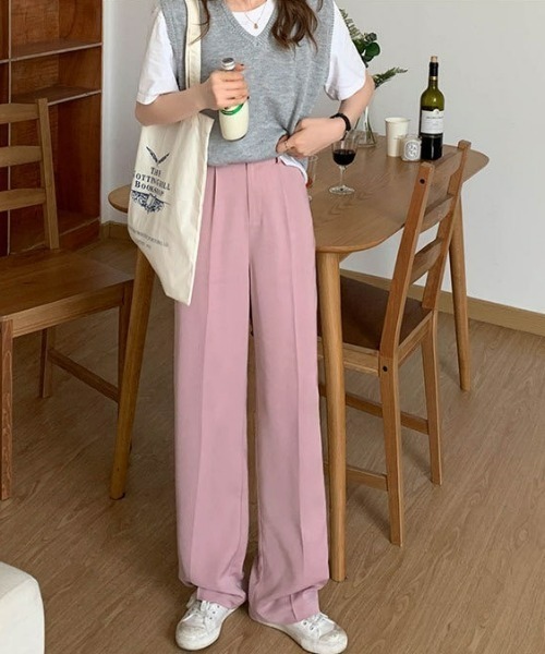 LAC-VERT（ラック・ヴェール）の「スプリングワイドパンツ（スラックス・レディース・ブラック/ピンク/ブルー・L/S/M）」の4枚目の写真