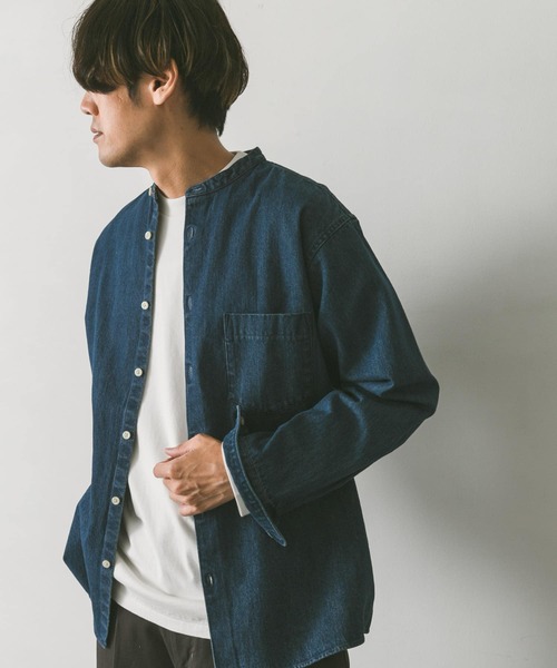 URBAN RESEARCH DOORS（アーバンリサーチドアーズ）の「デニムバンドカラーシャツ（シャツ/ブラウス・メンズ・ワンウォッシュ/インディゴブルー・LARGE/MEDIUM）」の3枚目の写真
