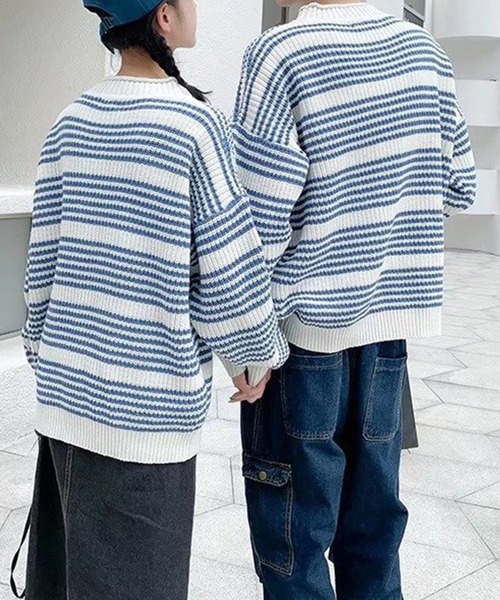 GENXDER（ノンジェンダー）の「【genxder】ユニセックスボーダーセーター（ニット/セーター・メンズ・ホワイト×ブルー・MEDIUM/XX-LARGE/LARGE/X-LARGE）」の4枚目の写真