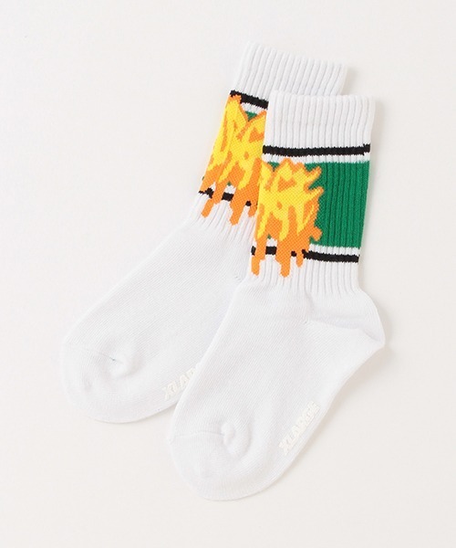 XLARGE KIDS(エクストララージキッズ)の「スプレーロゴラインソックス【日本製】(ソックス/靴下・キッズ・グリーン/ブルー/パープル・19-21cm/17-19cm/15-17cm/13-15cm)」の2枚目の写真