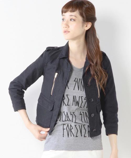 Jewel Changes（ジュエルチェンジズ）の「JC バックサテン チビブルゾン 7 / ミリタリー（ミリタリージャケット・レディース・オリーブ/ネイビー・38/36/40）」の2枚目の写真