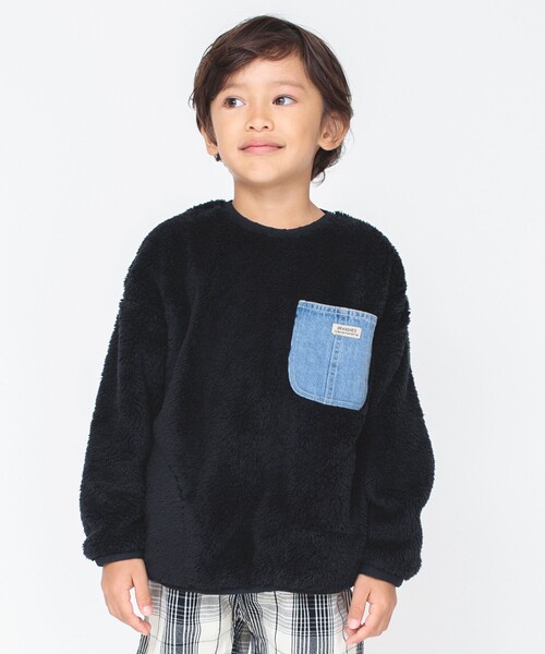BRANSHES（ブランシェス）の「【あったか】ボア×デニムポケットトレーナー（スウェット・キッズ・ブラック/アイボリー・100/150/160/130/110/140/120）」の2枚目の写真