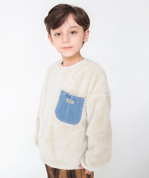 BRANSHES（ブランシェス）の「【あったか】ボア×デニムポケットトレーナー（スウェット・キッズ・ブラック/アイボリー・100/150/160/130/110/140/120）」の7枚目の写真