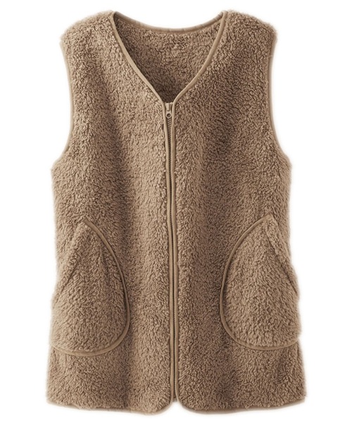 BELLUNA PLUS(ベルーナ)の「ボア素材パイピング使いベスト(ベスト・レディース・カーキ/モカ・LARGE/X-LARGE/MEDIUM)」の3枚目の写真