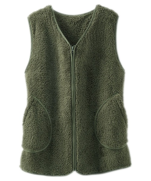 BELLUNA PLUS(ベルーナ)の「ボア素材パイピング使いベスト(ベスト・レディース・カーキ/モカ・LARGE/X-LARGE/MEDIUM)」の4枚目の写真