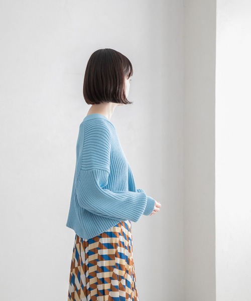 yuw（ユウ）の「リブクロップドブイネックプルオーバー　178544（ニット/セーター・レディース・ブルー/ブラック・FREE）」の12枚目の写真