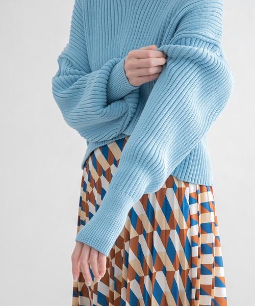 yuw（ユウ）の「リブクロップドブイネックプルオーバー　178544（ニット/セーター・レディース・ブルー/ブラック・FREE）」の14枚目の写真