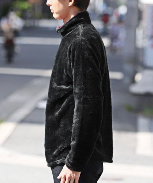LUXSTYLE（ラグスタイル）の「ハーフZIPシャギーボアトレーナー（スウェット・メンズ・チャコール/ブラック・M/L/XL）」の8枚目の写真