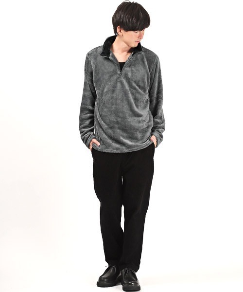 LUXSTYLE（ラグスタイル）の「ハーフZIPシャギーボアトレーナー（スウェット・メンズ・チャコール/ブラック・M/L/XL）」の6枚目の写真