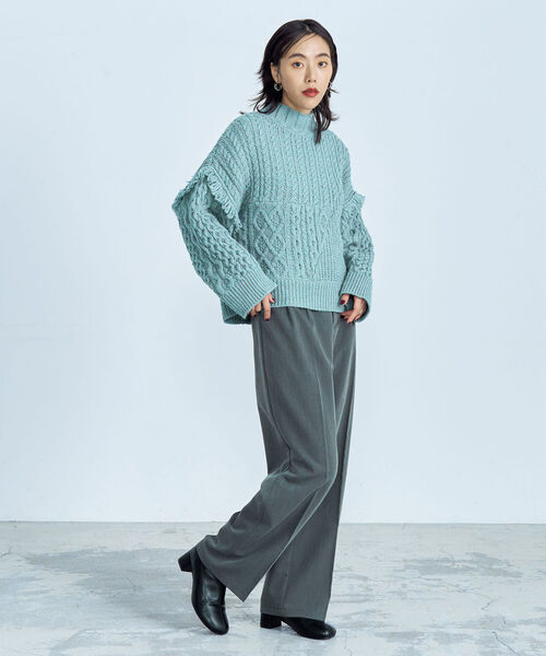 fredy emue(フレディエミュ)の「柄編みフリンジハイネックニット(ニット/セーター・レディース・チャコールグレー/オフホワイト/オリーブ/ブルーグリーン・38)」の8枚目の写真