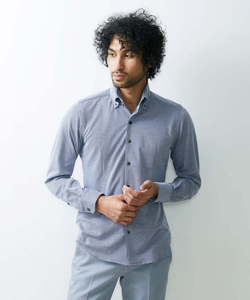 MICHEL KLEIN HOMME (ミッシェルクランオム)の「《日本製》千鳥柄イージーケアシャツ(シャツ/ブラウス・メンズ・ブラック/ベージュ/ブルー・MEDIUM/X-LARGE/LARGE)」の3枚目の写真