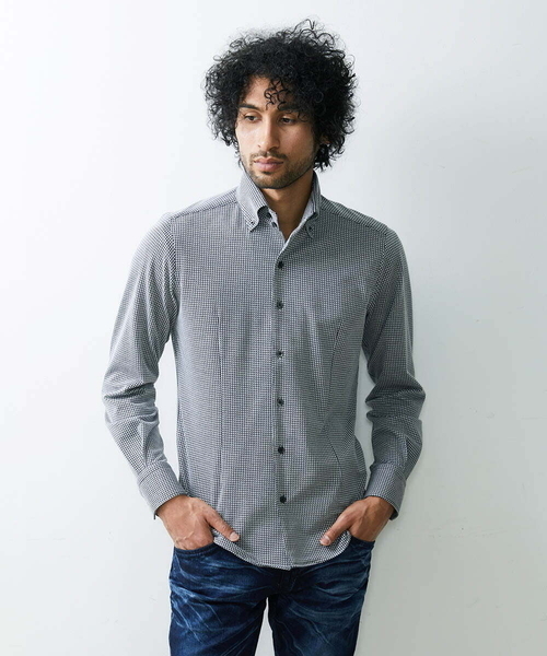 MICHEL KLEIN HOMME (ミッシェルクランオム)の「《日本製》千鳥柄イージーケアシャツ(シャツ/ブラウス・メンズ・ブラック/ベージュ/ブルー・MEDIUM/X-LARGE/LARGE)」の12枚目の写真
