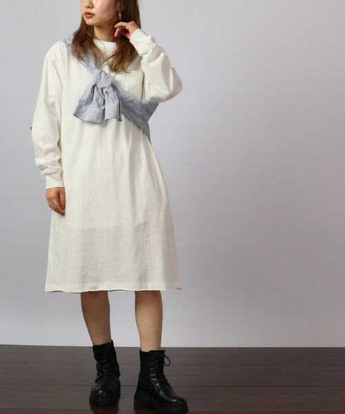 spiritoso(スピリトーゾ)の「SPIRITOSO USAコットン ロンTワンピース(ワンピース・レディース・ブルー系/ブラック/ベージュ/ホワイト/パープル/カーキ・FREE)」の11枚目の写真