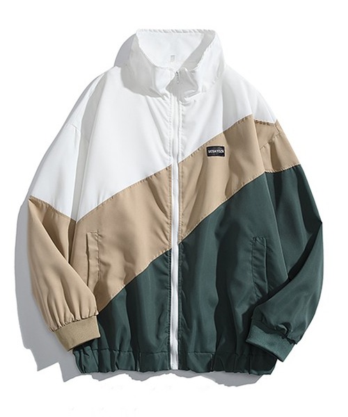 BENDER TOKYO(ベンダートウキョウ)の「【BENDER TOKYO】オーバーサイズ ワンポイントワッペン 配色切替 スタンドブルゾン