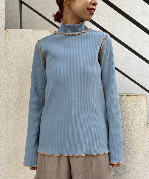 HELLO.SANFRANCISCO（ハローサンフランシスコ）の「【HELLO.SANFRANCISCO/ハローサンフランシスコ】レースアップリブタートル（Tシャツ/カットソー・レディース・オレンジ/スカイブルー・FREE）」の19枚目の写真