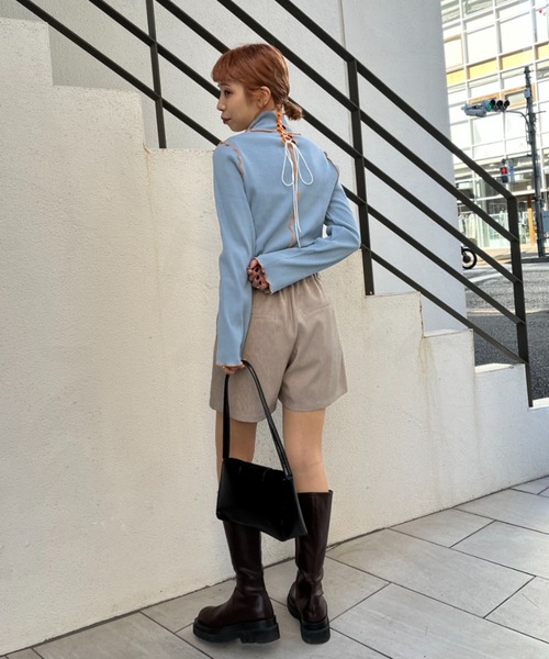 HELLO.SANFRANCISCO（ハローサンフランシスコ）の「【HELLO.SANFRANCISCO/ハローサンフランシスコ】レースアップリブタートル（Tシャツ/カットソー・レディース・オレンジ/スカイブルー・FREE）」の18枚目の写真