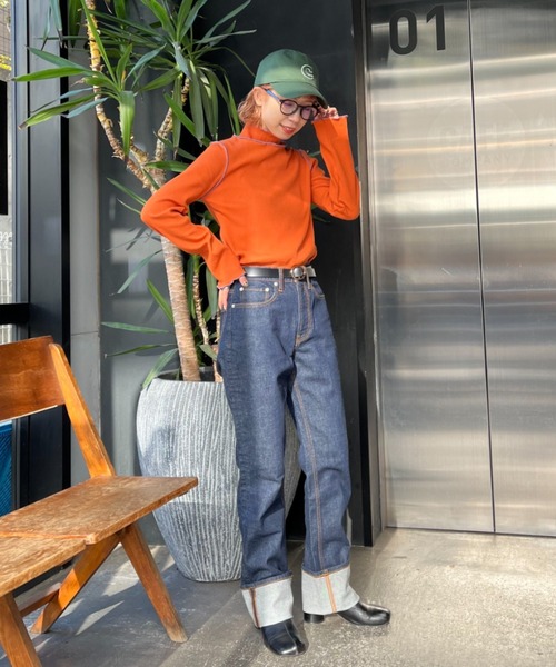 HELLO.SANFRANCISCO（ハローサンフランシスコ）の「【HELLO.SANFRANCISCO/ハローサンフランシスコ】レースアップリブタートル（Tシャツ/カットソー・レディース・オレンジ/スカイブルー・FREE）」の15枚目の写真