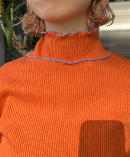 HELLO.SANFRANCISCO（ハローサンフランシスコ）の「【HELLO.SANFRANCISCO/ハローサンフランシスコ】レースアップリブタートル（Tシャツ/カットソー・レディース・オレンジ/スカイブルー・FREE）」の7枚目の写真
