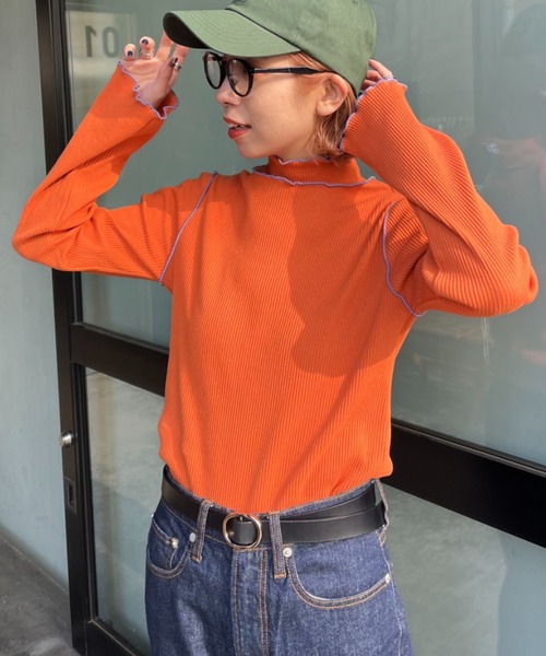 HELLO.SANFRANCISCO（ハローサンフランシスコ）の「【HELLO.SANFRANCISCO/ハローサンフランシスコ】レースアップリブタートル（Tシャツ/カットソー・レディース・オレンジ/スカイブルー・FREE）」の16枚目の写真
