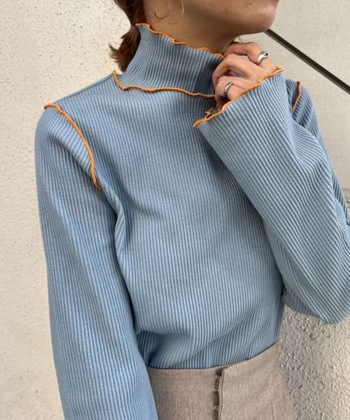 HELLO.SANFRANCISCO（ハローサンフランシスコ）の「【HELLO.SANFRANCISCO/ハローサンフランシスコ】レースアップリブタートル（Tシャツ/カットソー・レディース・オレンジ/スカイブルー・FREE）」の9枚目の写真