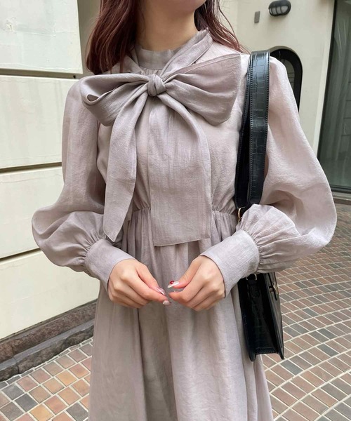 one after another NICE CLAUP(ワンアフターアナザーナイスクラップ)の「【スタッフ考案】ボウタイロングワンピース(ワンピース・レディース・アイボリー/ピンク/モカ・FREE)」の13枚目の写真