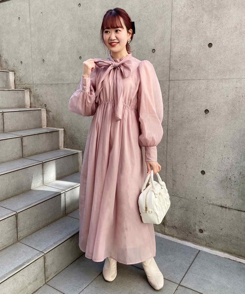 one after another NICE CLAUP(ワンアフターアナザーナイスクラップ)の「【スタッフ考案】ボウタイロングワンピース(ワンピース・レディース・アイボリー/ピンク/モカ・FREE)」の20枚目の写真