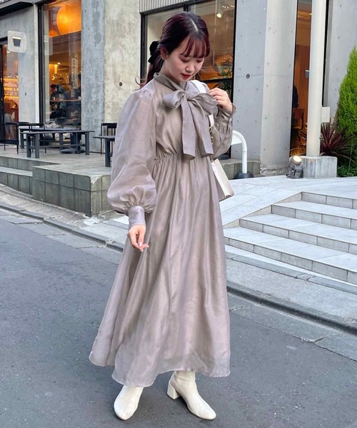 one after another NICE CLAUP(ワンアフターアナザーナイスクラップ)の「【スタッフ考案】ボウタイロングワンピース(ワンピース・レディース・アイボリー/ピンク/モカ・FREE)」の15枚目の写真