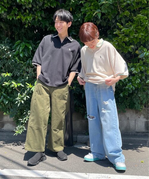 DOUBLE NAME（ダブルネーム）の「ミニ恐竜ワッペンポロシャツ（ポロシャツ・レディース・キナリ/グリーン/ブラック・FREE）」の9枚目の写真