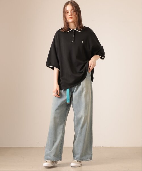 DOUBLE NAME（ダブルネーム）の「ミニ恐竜ワッペンポロシャツ（ポロシャツ・レディース・キナリ/グリーン/ブラック・FREE）」の2枚目の写真