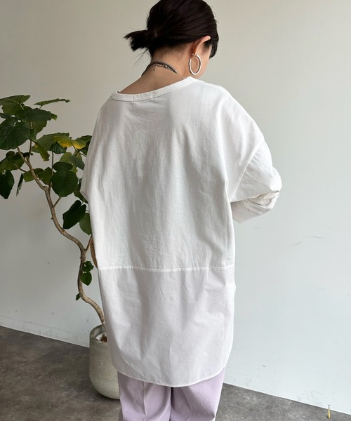 DouDou(ドゥドゥ)の「裾異素材切替ラウンドプルオーバー(Tシャツ/カットソー・レディース・オフホワイト/ネイビー/ブルー・FREE)」の12枚目の写真