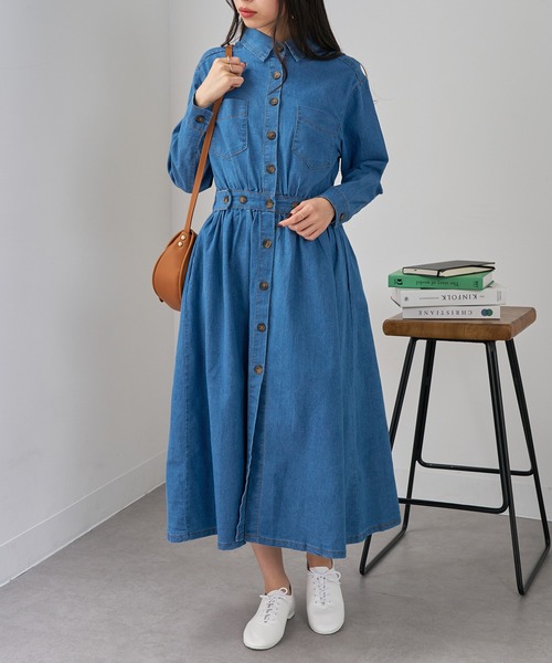 ワンピース セール】【SETUP7】ウエストシェイプデニムフレアワンピース KNF