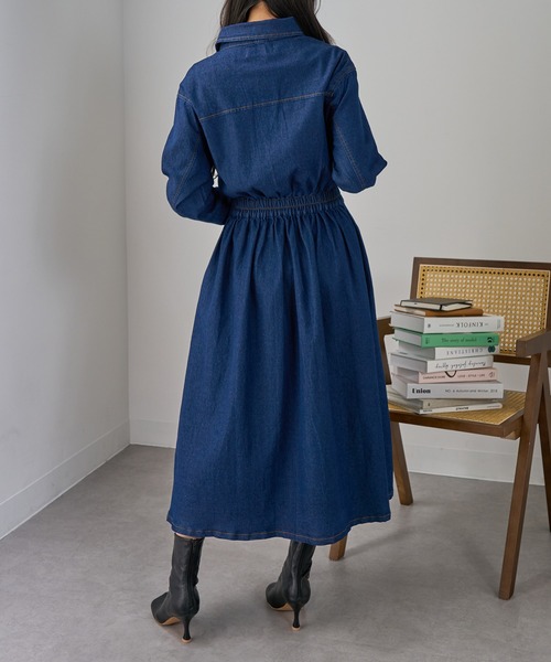 ワンピース セール】【SETUP7】ウエストシェイプデニムフレアワンピース KNF