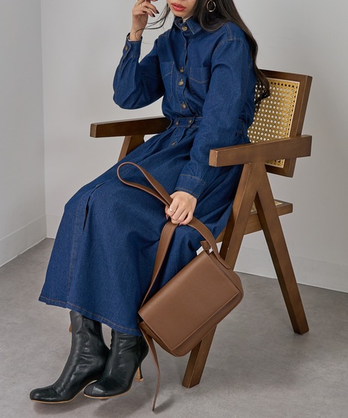 セール】【SETUP7】ウエストシェイプデニムフレアワンピース KNF