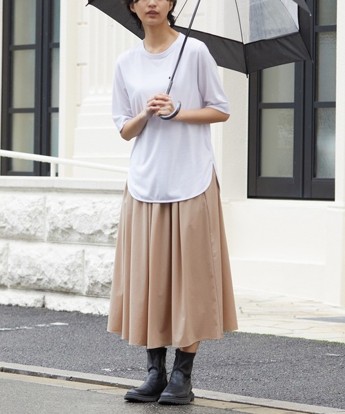 for/c（フォーシー）の「[丈が選べる]はっ水ギャザースカート【サスティナブル】（スカート・レディース・ブラック/チャコール/ベージュ/ネイビー/チェック/ライトブラウン/ドット・M/L/LL/LL2/LT/MT）」の10枚目の写真