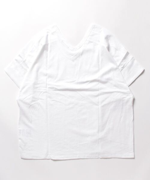 BENETTON (UNITED COLORS OF BENETTON)（ベネトンユナイテッドカラーズオブベネトン）の「フレアスリーブ前後Vネック半袖Tシャツ・カットソー（Tシャツ/カットソー・レディース・ブルー/ベージュ/ホワイト・MEDIUM/SMALL/LARGE/X-SMALL）」の4枚目の写真