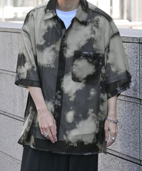 NILWAY（ニルウェイ）の「総柄オーバーサイズメッシュシアーシャツ（シャツ/ブラウス・メンズ・グレー系/ネイビー系/ネイビー系2/ブラック系/ネイビー系1・LARGE/MEDIUM）」の5枚目の写真