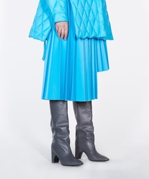 Asymmetric Pleated Faux-leather Skirt